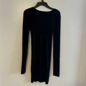 Forever21 Ribbed Knee-Length Long-Sleeve Bodycon Black Dress, Size S
